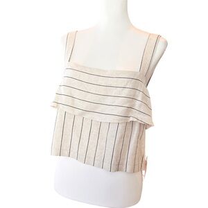 AVEC Les Filles Striped Cream and Black Women's Linen Blend Crop Top Size M